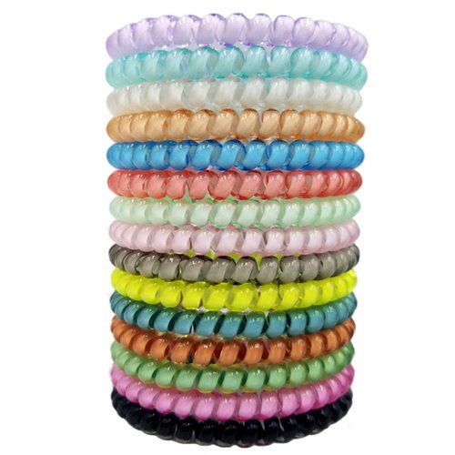 Hodooly 15 Pcs Spiral Hair Ties, Candy Color Coil elastics Hair Ties, Multicolor Small Spiral Hair Ties,No Crease Hair Coils, Telephone Cord Plastic Hair Ties