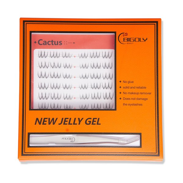 BIGOLY Glue-Free False Eyelashes Glue-Free Self-Adhesive False Eyelashes a Must-Have For Lazy People DIY Jelly Gel False Eyelashes Set Lash Extension Kit (Cactus)