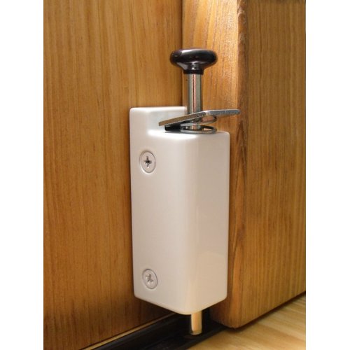 FPL Sliding Door Lock Security Foot Bolt in White - Quickly and Easily Locks and Unlocks with Your Foot
