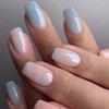 Press on Nails Short Ballerina Fake Nails Glossy False Nails With Marble Texture Designs Full Cover Stick on Nails Reusable Acrylic Coffin Artificial Nails Glue on Nails for Women 24Pcs