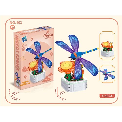 JsLTCustoms Kids Building Blocks Toys, Plants Flowers Insects Blocks Set for Toddlers Education Toys, Home Plant Decor Models, Building Blocks for Boys Girls Children Age 3+ (Dragonfly)