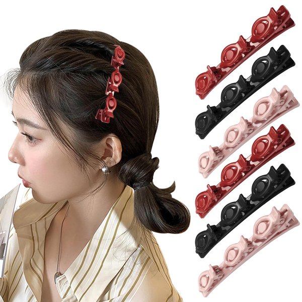 FYY Braided Hair Clips Accessories - Double Braided Hair Clips For Girl Women with 3 Small Clips Hair Accessories For Styling-Black+Pink+Red