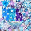MEHOFOND Snow Birthday Party Supplies, Winter Wonderland Balloon Garland Arch Kit Blue Purple Foil Curtain Snowflake Tablecloth Snowflake Foil Balloons Winter Baby Girl Birthday Party Decorations
