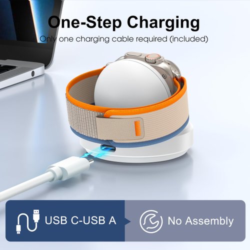 ZAPOGO Portable Magnetic Charging Dock for Apple Watch, Wireless Fast Watch Charger Stand with Charging Cable, Support Nightstand Mode, Compatible with Apple Watch Series 9 8 7 SE 6 5 4 3 2-White