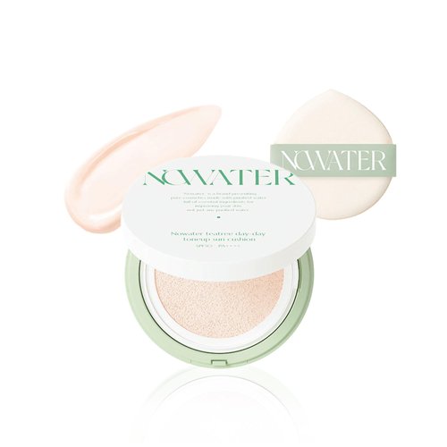NOWATER Tea Tree Day-day Tone-up Sun Cushion (SPF50+, PA++++) | Sun Protection | #23 Cushion Foundation | Hyaluronic Acid, Niacinamide | Korean Make up for face (0.88 fl.oz) (#23 Natural light)