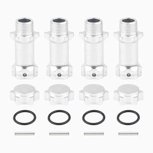 Rchobbytop 4pcs Aluminum 17mm Hex Adapter 30mm Extension Wheel Hub Drive Offset Width Extender with Anti-dust Cap Nuts for 1/8 RC On Road Car Off Road Truggy Truck Buggy Crawler, Silver