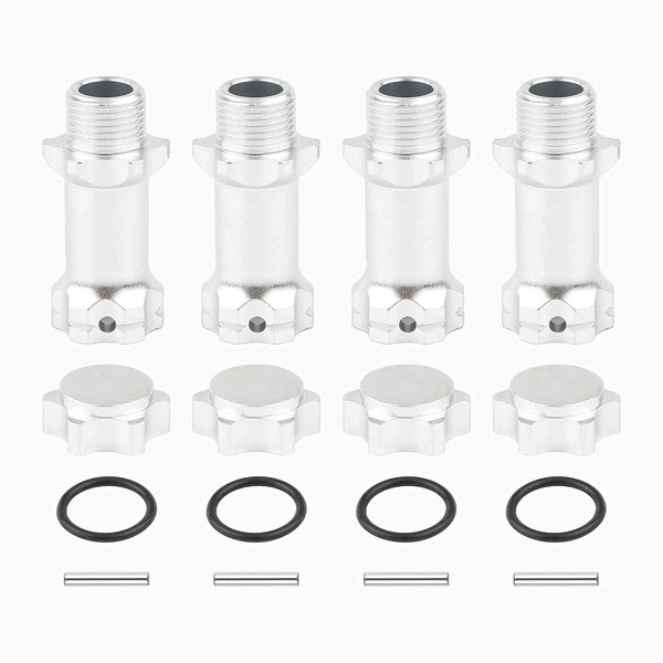 Rchobbytop 4pcs Aluminum 17mm Hex Adapter 30mm Extension Wheel Hub Drive Offset Width Extender with Anti-dust Cap Nuts for 1/8 RC On Road Car Off Road Truggy Truck Buggy Crawler, Silver
