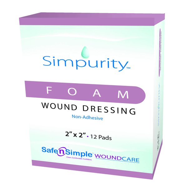 Safe n’ Simple Medical Foam Dressing for Wounds - 12 Pack Individual Thick Pads 2" x 2" - Highly Absorbent Medical Foam Padding for Wound Care - Non-Adherent Foam Dressing Without Border