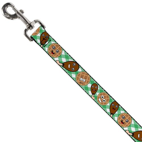 Dog Leash Fried Chicken Waffles Plaid White Green 4 Feet Long 0.5 Inch Wide