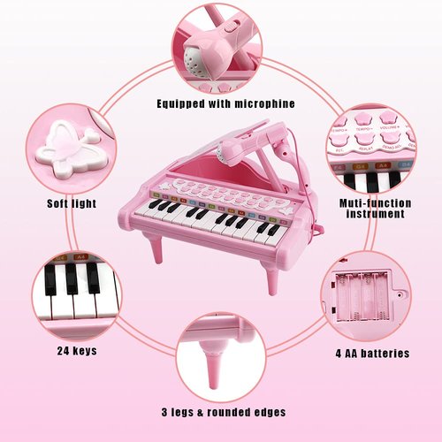 Amy&Benton Toy Piano for Baby Girls Pink Toddler Piano Keyboard Toy 1 2 3 Years Old Girls Kids Birthday Gift Toys