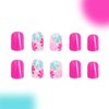 24Pcs Square Fake Nails Short Press On Nails Rose Pink Nails Press Ons Acrylic False Nails With Flower Designs Artificial Glossy Nails Full Cover Glue On Nails Short Stick On Nails For Women