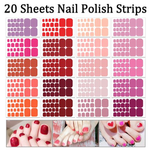 SILPECWEE Toe Nail Stickers Full Nail Wraps Red Solid Color Toenail Polish Strips for Women Self Adhesive Toe Stickers Polish Gel Toenails Stickers with 1pc Nail File (20 Sheets)