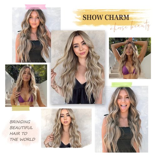 HAIRCUBE Long Ombre Blonde Lace Front Wigs for Women,Natural Wavy Middle Parting Synthetic Wigs Lace Wigs…
