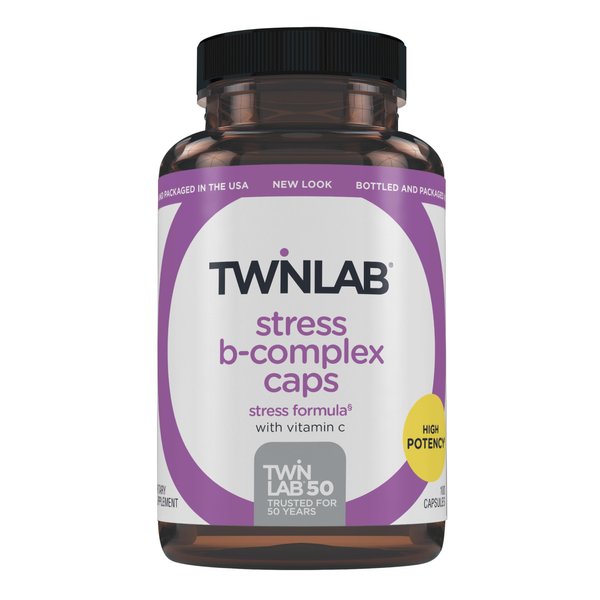 Twinlab Stress B-Complex Caps - Complete B-Complex & 1000 mg Vitamin C - Energy Support Supplement with Vitamin B12 and B6-100 Capsules