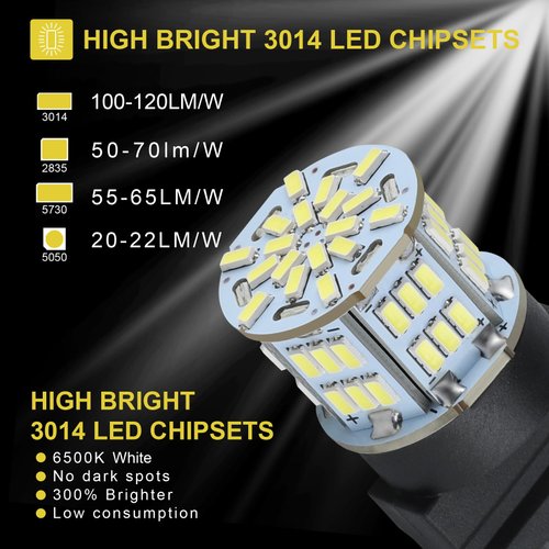 iFunyLED 4PCS 3157 LED Bulb Back Up Reverse Light 12V-24V Super Bright 3156 3056 3057 3047 LED Replacement Light Kit Set for Car Back Up Reverse Tail Brake Turn Signal Lights - Xenon White