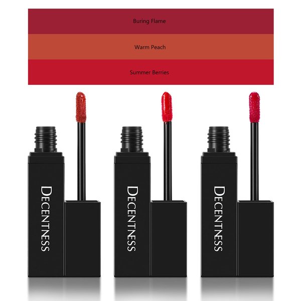 DECENTNESS Lip Gloss Set,Hydrating Moisturizing Dry Lips,Tinting For Lips,Hight Shine For Fuller Looking Lip Makeup,Pack of 3(Warm Peach/Summer Berries/Buring Flame)