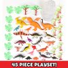 Prehistoric Dinosaur Playset – 45 Assorted Plastic Animal Figures Pieces Toy Play Set for Kids, Boys and Girls with Storage Container