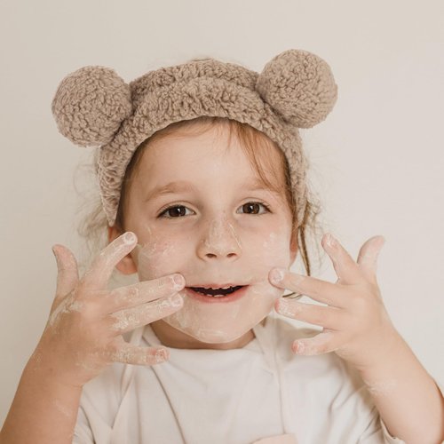 YISSION 2PCS Bear Ears Spa Headband No Slip Head Band for Face Wash Makeup Skincare Facial Headband Elastic Hair Band Carol Fleece Headbands for Women Girls (White Brown)