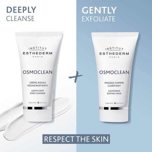 Institut Esthederm - Double Deep Cleansing Routine - Gentle Deep Pore Cleanser 75 mL, Lightening Buffing Mask 75 mL, Cellular Water Cream 10 mL - Deeply Cleanse & Gently Exfoliate