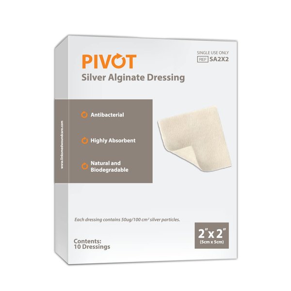 Pivot Silver Alginate Wound Dressing – All-Natural First Aid | 2x2 Dressings, Box of 10