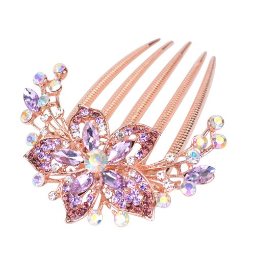 Sankuwen Flower Rhinestones Hair Combs Accessories,Perfect Mother's Day Gifts,Birthday Gifts,Wedding Gifts（Purple）