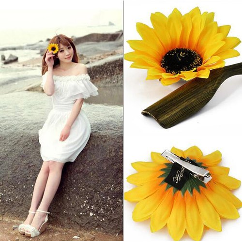 3Pcs 3.9" Lady Girls Sunflower Hair Alligator Clips Hairpin Hair Clamp Hair Styling Accessories for Party Beach Vacation Wedding Bridal Barrettes (Yellow)