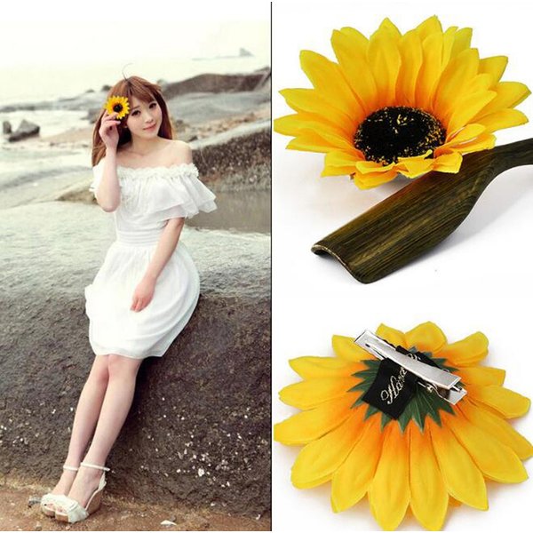 3Pcs 3.9" Lady Girls Sunflower Hair Alligator Clips Hairpin Hair Clamp Hair Styling Accessories for Party Beach Vacation Wedding Bridal Barrettes (Yellow)