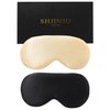 2-Pack 100% Real Natural Silk Eye Mask, Silk Sleeping Mask, Shade Puffy Eye Gift with Adjustable Straps, Sleep Eye Mask, SHJINJU Eye Mask Shade (Black and Champagne)