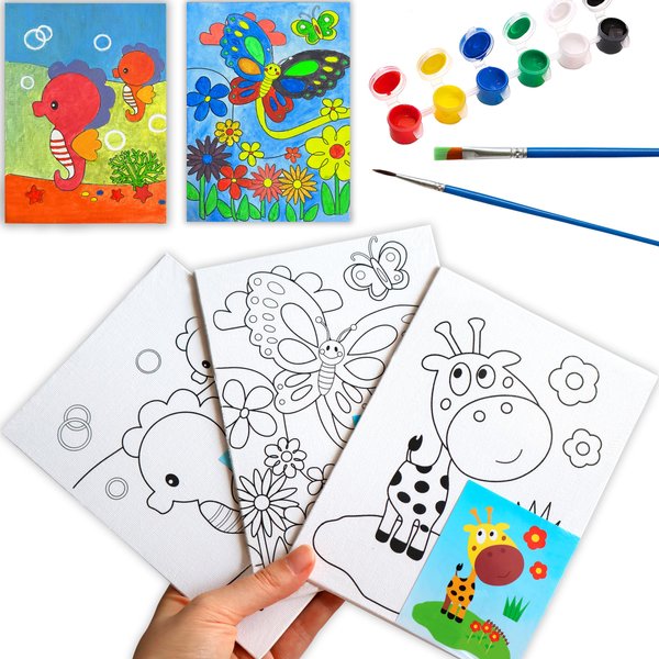 Hapickid Pre Drawn Canvas Painting Set for Kids, Arts and Crafts Supplies for Girls Boys, Stocking Stuffers Party Favor Bags Holiday Gifts for Kid and Adult, Classroom Projects DIY
