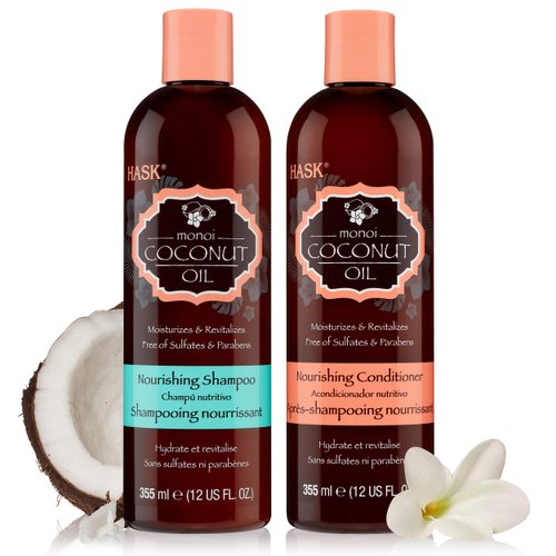 HASK COCONUT Nourishing Shampoo + Conditioner Set for All Hair Types, Color Safe, Gluten-Free, Sulfate-Free, Paraben-Free, Cruelty-Free - 1 Shampoo and 1 Conditioner