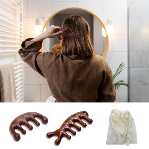 2 Pack Wooden Scalp Massage Comb, CKCLGTDM Wood Comb Wide Tooth for Women Men Hair Growth, Sandalwood Gua Sha Comb, Natural Wooden Comb Scalp Massage for Gift
