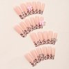BABALAL Square Press on Nails Long Fake Nails Brown Cheetah French Tip Glue on Nails Pink Bow Heart Charm Design Acrylic Nails 24Pcs Thick False Nails