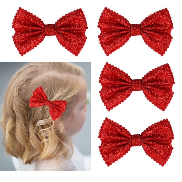 HoveBeaty Glitter Bow Hair Clips Sparkly Bowknot Hair Barrettes 4 Pcs (red)