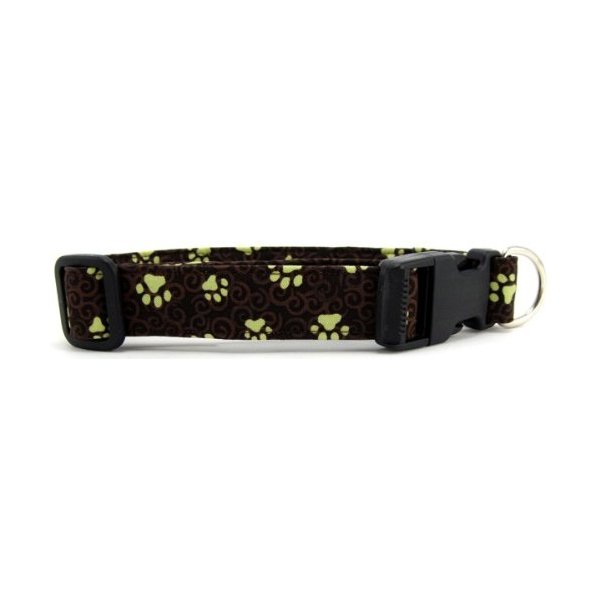 K9 Bytes Brown Swirled Paws Soft Adjustable Dog Collar with Quick Release Buckle Small