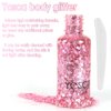Pink Body Glitter Gel, 30ML Holographic Face Adhesive Mermaid Sequins Body Chunky Glitter Powder Rave Accessories Liquid Lotion for Women Music Tour, Festival Carnival Makeup, Girls Stage- Pinky