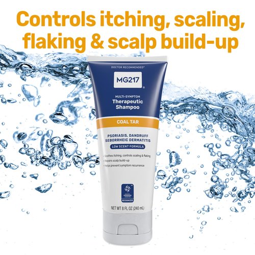 MG217 Psoriasis Shampoo with Coal Tar, Therapeutic Scalp Treatment, Controls Itching, Scaling, Flaking, Scale Buildup, Psoriasis Scalp Treatment, .5% Coal Tar Shampoo and Conditioner, 8floz
