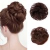 YOSILADY Messy Bun Hair Piece Human Hair Dark Brown Hair with Elastic Band Scrunchies Stretchy Fluffy Chignon Ponytail Hairpieces Updos for Women Girls (Dark Brown, Curly)