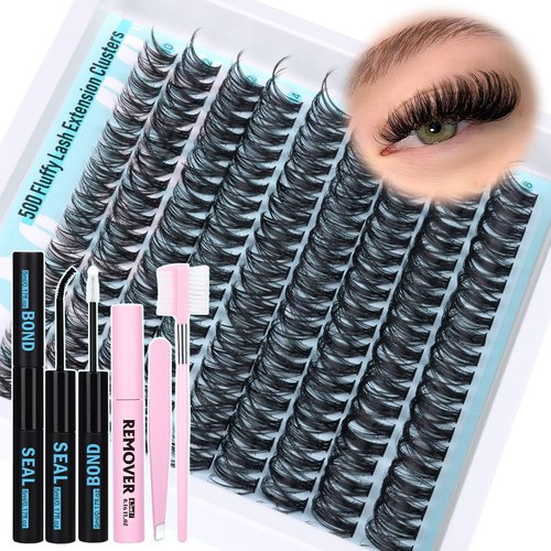 Wispy Lash Clusters Kit Natural Eyelash Extension Kit D Curl Lashes Cluster Eyelash Extensions 10-18MM Individual Lashes Kit With Lash Bond and Seal and Lash Remover 180Pcs DIY Lash Extension Kit