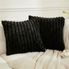 JAUXIO Faux Fur Throw Pillow Covers Soild Set of 2 Textured Striped Decorative Pillowcases Fluffy for Couch Cushion Livingroom 16 x 16 inch, Black