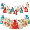 24 Pieces Christmas Countdown Bag with Drawstrings Small Christmas Gift Goody Bags for Xmas Holiday New Year Party Favors Supplies, 24 Designs Advent Calendar Bags