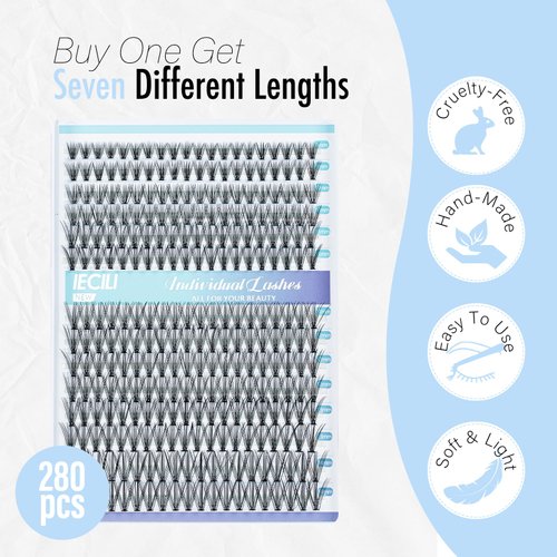 IECILI Lash Clusters Individual Lashes - 280pcs 20D Cluster lashes for DIY Lash Extensions -Super Thin & Soft Eyelashes 8-14mm C Curl Cluster Eyelash Extensions for Natural Wispy Look