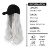 AynnQueen Baseball Cap with Hair Extensions for Women Adjustable Hat with Synthetic Wig Attached 24inch Long Wavy Hair Black Baseball Cap (Silver Gray)