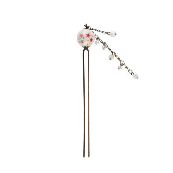 Hair Stick for Bun Kanzashi Metal Hair Pin, Japanese Style Hairpin Hair Chopsticks Hair accessory for women (Clear beads SAKURA/White)