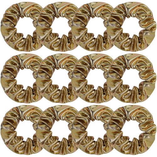 12 Pcs Shiny Metallic Cheer Dance Hair Scrunchies For Thick Hair School Performance/Sports/Practice/Party/Gymnastics Scrunchie Ponytail Holder Wrist for Girls Cosplay Show (Gold)