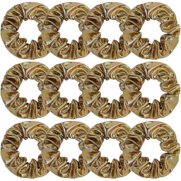 12 Pcs Shiny Metallic Cheer Dance Hair Scrunchies For Thick Hair School Performance/Sports/Practice/Party/Gymnastics Scrunchie Ponytail Holder Wrist for Girls Cosplay Show (Gold)