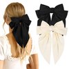 2Pcs Hair Bows for Women Hair Clip Silky Satin Hair Bows Black Beige Hair Ribbon Barrettes for Girls Alligator Hair Clips Hair Accessories
