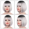 SOFEIYAN Short Straight Bob Wigs with Bangs 11 inch Synthetic Daily Party Cosplay Hair Wig for Black Women, Grey