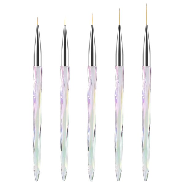 TEOYALL Nail Art Liner Brushes, Fine Line Nail Brush 7/9/11/15/20mm Thin Detail Precision Drawing Brushes for Gel Nail Polish