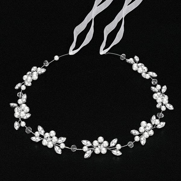 Tanfeine Flower Girl Headpiece, Silver Wedding Headband for Girls, Princess Crystal Pearl Hair Accessories for Birthday, Party, First Communion,Wedding