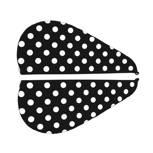 Fiephvsa Unisex White and Black Polka Dot Hair Drying Towels Coral Velvet Head Towel Cap Soft Hair Wrap with Button 1pcs for Home Travel